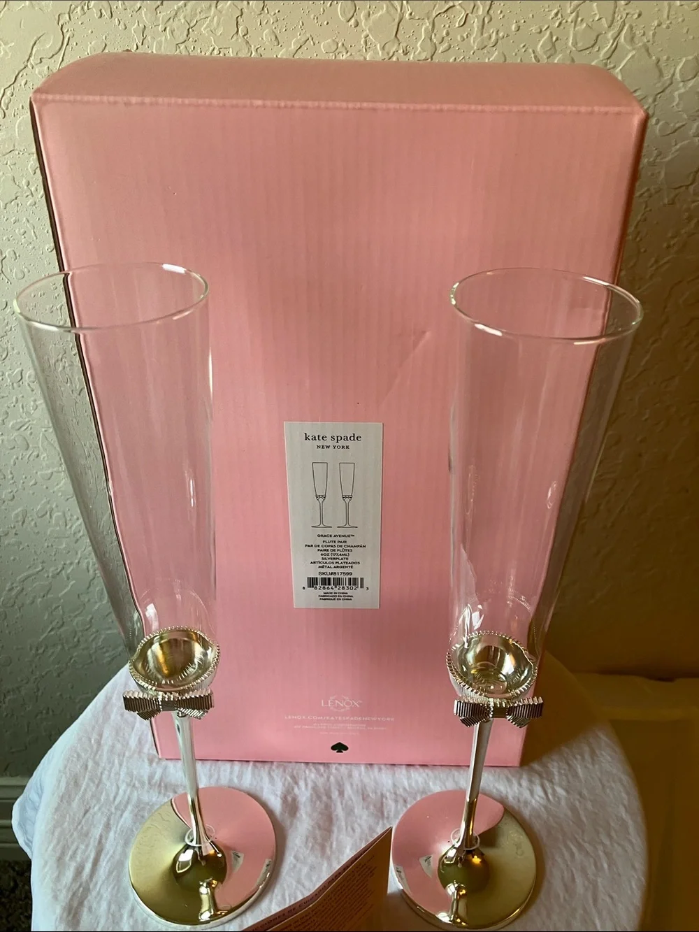 kate spade: “Grace Avenue” Silverplate Flute Pair Champagne Flutes- 6 oz
